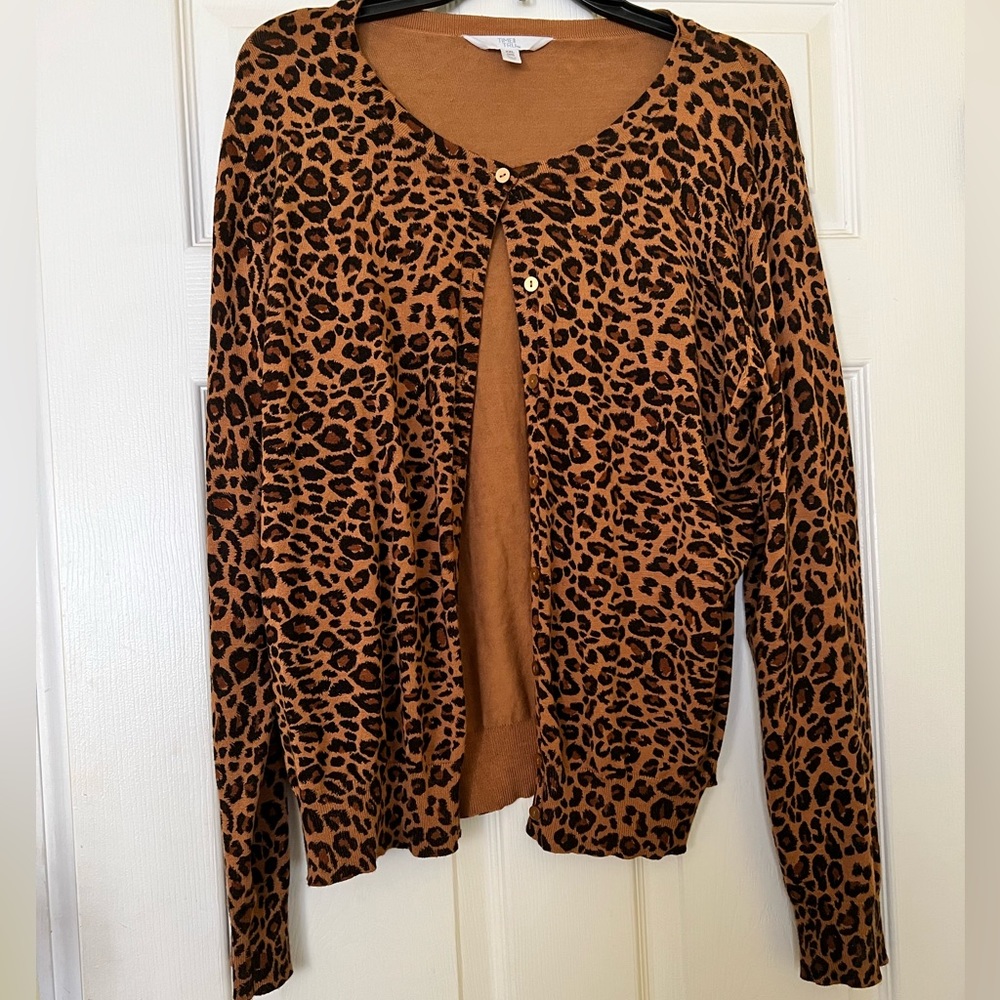 Time and Tru Leopard Print Cardigan - Brown and Black